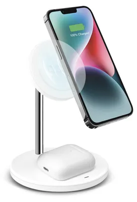 Produktbild von Vertikale kabellose 2-in-1-Ladestation für iPhone, Android-Handys, AirPods, TWS-Ohrhörer