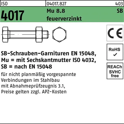 Produktbild von Sechskantschraube ISO 4017 VG m.Mutter M 27 x 130 8.8 feuerverzinkt