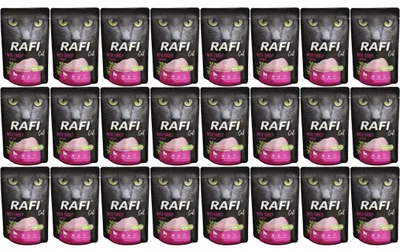 Produktbild von Nassfutter für Katzen Rafi Cat Adult mit Pute Beutel Set 24x100g