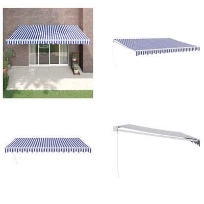 Produktbild von vidaXL Markise Einziehbar Blau und Weiß 4x3 m Stoff und Aluminium - Einziehbare Markise - Markise - Markisen - Gelenkarmmarkise
