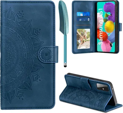 Produktbild von Lederhülle Samsung Galaxy A51 Flip Wallet PolyurethanCase Dunkelblau Standfunktion