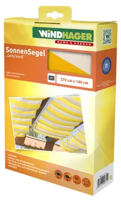 Produktbild von Windhager Sonnensegel für Seilspanntechnik, Wintergarten und Terrassen Beschattung, Seilspannmarkise, 270 x 140 cm, gelb/weiß
