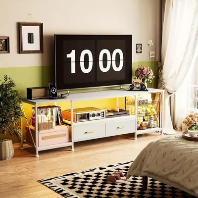 Immagine prodotto di Mobile TV per televisori da 70 pollici - Con cassetti e vani aperti - Mobile TV bianco 180x40x58 cm per soggiorno o camera da letto
