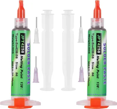 Produktbild von Flintronic Bleifreies Lötpaste 20g, Sn42 Bi58 Spritzenlötpaste Flussmittel, Niedrige Temperatur 138? Lötflussmittel-Zinnpaste, Solder Paste für BGA SMT LED SMD Lötzinn(2 Stück)