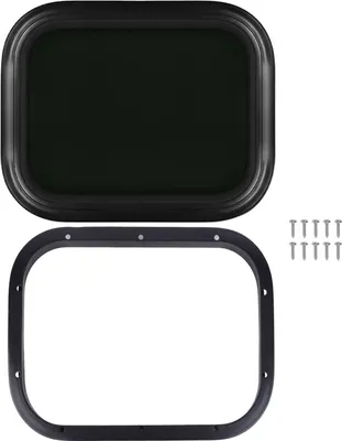 Zdjęcie produktu dla Stałe okno do kampera, 500 x 350 mm, czarny stop aluminium, okrągła szyba narożna z pierścieniem mocującym do przyczep kempingowych, kamperów, grubość ścianki: 33 do 38 mm