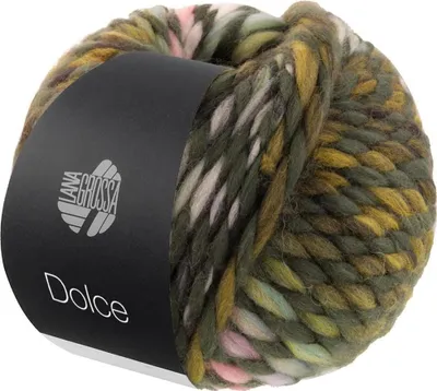 Produktbild von Lana Grossa DOLCE 100 g Dickes, locker verzwirnt Merino-Dochtgarn mit Mouliné-Effekt 50 m Farbe 004 - Moosgrün/Zartrosa/Mintgrün/Oliv/Senf