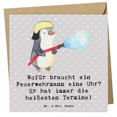 Produktbild von Mr. & Mrs. Panda Klappkarte Feuerwehrmann Termine - Grau Pastell - Geschenk, Glückwunschkarte, Grußkarte, Brandschutz, faltkarte, doppelkarte, Beruf, Held, anlasskarte