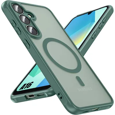Image de Coque pour Samsung Galaxy A16 5G/4G, Protection avec Anneau Magnétique et Vitre Caméra Antichoc Translucide Vert Nuit