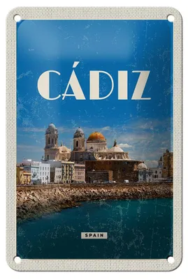 Produktbild von Blechschild Reise 12x18cm Retro Cadiz Spain Altstadt Meer Urlaub Schild