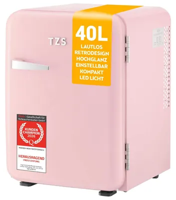 Immagine prodotto di TZS First Austria - Mini Frigo Retro 40L - Silenzioso 22dB - Senza Compressore per Camera e Ufficio - Rosa - Frigorifero per Bevande - Design Vintage