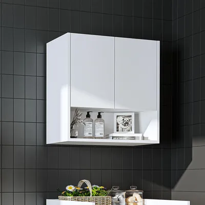 Image de Skye Decor, Armoire de salle de bain de haute qualité (65x60x30 cm) - Blanche, 100% mélaminé, à fixer au mur