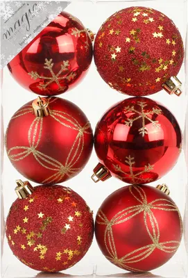 Produktbild von Weihnachtskugeln Dekorierte Kugeln Kunststoff 8cm 6er Set - Rot