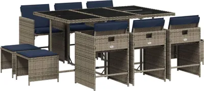 Immagine prodotto di Set da pranzo da giardino da 11 pz con Cuscini in Polyrattan Grigio