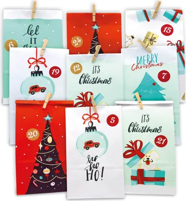 Produktbild von HAGEFOL® Adventskalender zum Befüllen, Extra Groß und Blickdicht, 24 Tüten+1 Ersatz, mit Aufklebern und Holzklammern