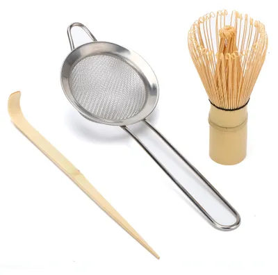 Matcha-Besen-Set, Bambus-Chasen, 100 Zinken, Sieb, Schöpfkelle