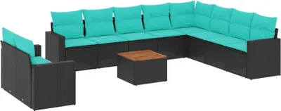 Produktbild von vidaXL 11-tlg. Garten-Sofagarnitur mit Kissen Schwarz Poly Rattan