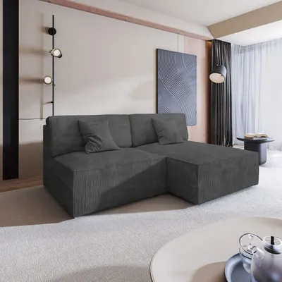Produktbild von Masseno Ecksofa FIORO P mit Schlaffunktion L-Form, Sofa mit Bettkasten, Wohnzimmersofa, Couch, Soffa, Bettsofa, Couchgarnitur- Grau, POSO 34