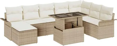 Image de Ensemble de canapé de jardin avec coussin 9 pcs Beige polyrotin