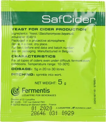 Obrázek produktu pro Suché droždí,droždí pro cider,droždí pro cider - Fermentis,SafCider 5g,