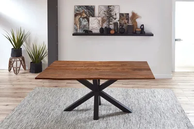 Produktbild von SAM® Esstisch Baumkante massiv Akazie nussbaum 140 cm Spider-Gestell schwarz QUINCY