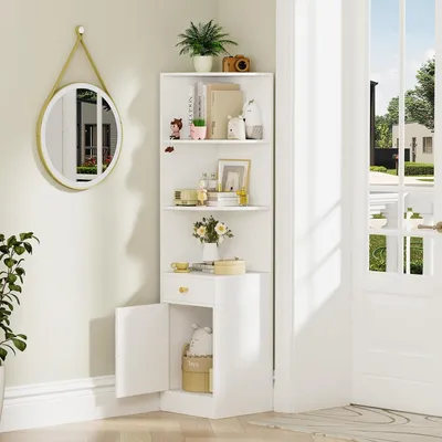 Produktbild von Bücherschrank mit Türen,Bücherregal Weiß aus Holz,Eckbücherregal,Standregal Lagerregal Dekoregal für Wohnzimmer, Schlafzimmer, Büro 38x38x161cm