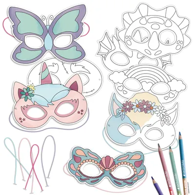 Zdjęcie produktu dla Zestaw kreatywny dla dzieci: 8 papierowych masek do pokolorowania