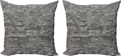 Produktbild von ABAKUHAUS Grau und Weiß Kissenbezug Set (2Stück), Moderne Backsteinmauer-Fliesen-städtische Bau-Architektur-Gebäude-Stadt-Kunst-Bild, 40 x 40 cm, Grau