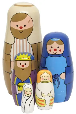 Productafbeelding van Houten kerststal Russische Poppenset (15 cm)