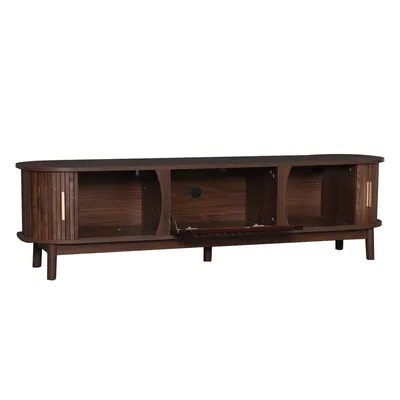 Produktbild von Merax TV-Schrank 165 cm mit Schiebetür und Klapptür, Retro Lowboard mit 3 Fächer aus MDF, Stauraum für 65 Zoll Fernseher, Braun