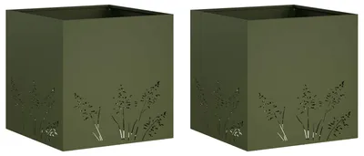 Zdjęcie produktu dla vidaXL Donice ogrodowe, 2 sztuki, oliwkowa zieleń, 50 x 50 x 49 cm