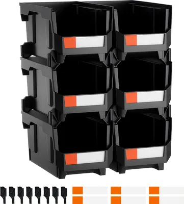 Produktbild von Stapelboxen, 377 x 215 x 180 mm (6er-Pack), Lagerboxen, Sichtlagerboxen, Sichtlagerkasten zum Organisieren & Aufbewahren von Kleinteilen