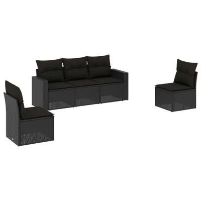 Produktbild von vidaXL 5-tlg. Garten-Sofagarnitur mit Kissen Schwarz Poly Rattan