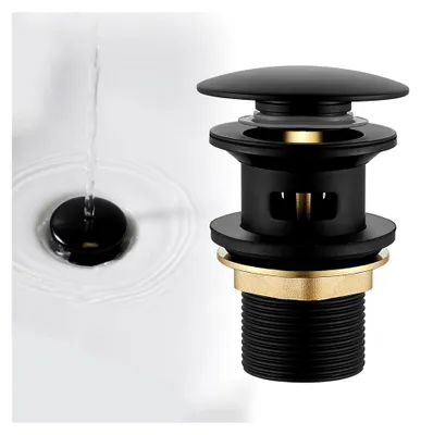 Produktbild von Ablaufgarnitur für Waschbecken, Waschbeckenstöpsel mit Überlauf in Schwarz, Ventil für Waschtisch mit Pop-Up Click Clack Funktion - Ablaufventil mit Überlauf, G 11/4