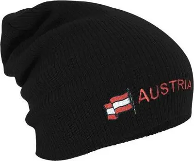 Produktbild von Longbeanie Slouch-Beanie Mütze Österreich Austria mit Fahne 54580 Color - schwarz
