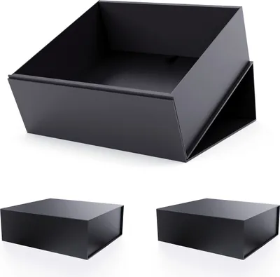 Produktbild von JiaWei Geschenkbox Faltschachtel mit Magnetverschluss für Weihnachten alle andren Anlässe und fürs Wohnheim mit Seidenpapier/Grußkarte 3er Schwarz XXL