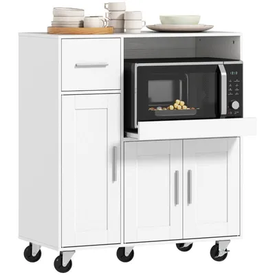 Produktbild von Küchen-Nebenschrank mit Rollen – Mikrowellen-Seitenschrank – Küchenaufbewahrungsschrank – mit Auszugsschublade – 80 x 40 x 88,7 cm – weiß