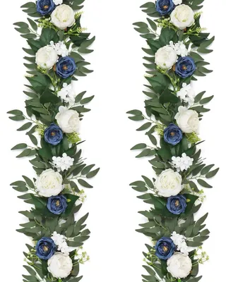 Produktbild von Künstliche Blumen Girlande Eukalyptus Pfingstrose 4er Set Blau & Weiß 2m