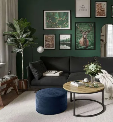 Produktbild von Runder CIRI Couchtisch mit Pouf Wotan Eiche Artisan Stirling