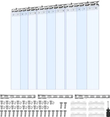 Produktbild von SucceBuy PVC-Streifenvorhang 6er-Pack, 915x2032 mm Lamellen, 2 mm Stärke, geeignet für Temperaturen von -20℃ bis 60℃, glatte Kunststoff-Türstreifen für Lager-, Gefrier- und Garagentore, transparent