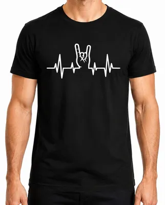 Productafbeelding van Hartslag EKG, rock-handgebaar, metalconcert, muzikant, heren T-shirt, zwart, maat M