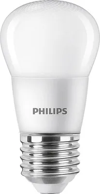 A studio shot of a Philips LED light bulb against a white background.
