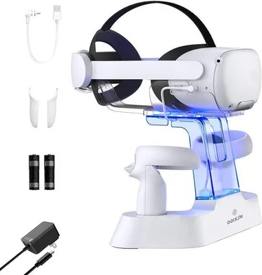 Obrázek produktu pro Nabíjecí stanice pro Oculus Quest 2 s LED displejem – popruh Elite – držák na sluchátka – držák na ovladače – 2 dobíjecí baterie