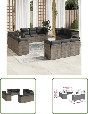 Produktbild von The Living Store 12-tlg. Garten-Sofagarnitur mit Kissen Grau Poly Rattan