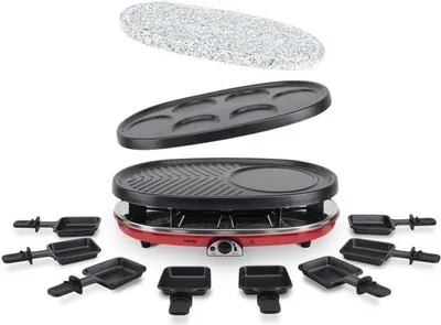 Produktbild von H.KOENIG RP418, Raclette 8 Personen 4 in 1, Grill, Kreppmacher, Bratpfanne mit Naturstein, 1500 W.