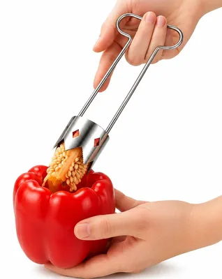 Produktbild von Paprika Entkerner Edelstahl, Gemüseentkerner für Paprika Chili Zucchini und Obst, praktischer Küchenhelfer mit scharfer Klinge und spülmaschinengeeignet