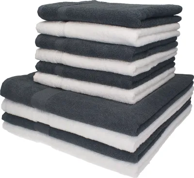 Produktbild von Betz 10-tlg. Handtuch-Set PALERMO - 4 Liegetücher 6 Handtücher 100% Baumwolle  Farbe: weiß und anthrazit