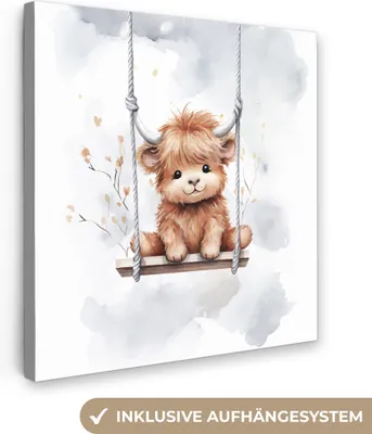 Produktbild von MuchoWow® - Leinwandbilder - Schottischer Hochländer - Tier - Kinder, Wandbild, Wanddeko Bilder Wohnzimmer, 20x20 cm