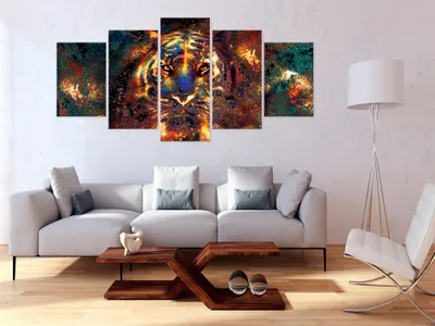 Produktbild von Akustikbild Tier Tiger 200x100 cm Bilder Akustikschaum Hochleistungsschallabsorber Schallschutz Leinwand 5 tlg Wandbild Raumakustik Schalldämmung g-B-0024-b-p