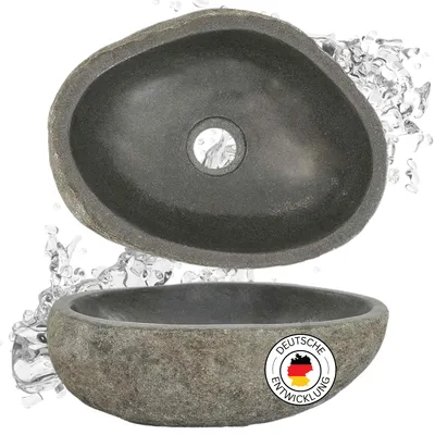 Produktbild von DELUKE® Naturstein Waschbecken oval - Flussstein | Aufsatzwaschbecken Waschschale Waschtisch Handwaschbecken Bad Waschplatz Badezimmer Oval, 29-38cm