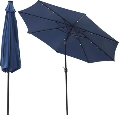 Obrázek produktu pro Zahradní slunečník 300 cm s LED osvětlením - tmavě modrý - osvětlený slunečník na terasu a zahradu